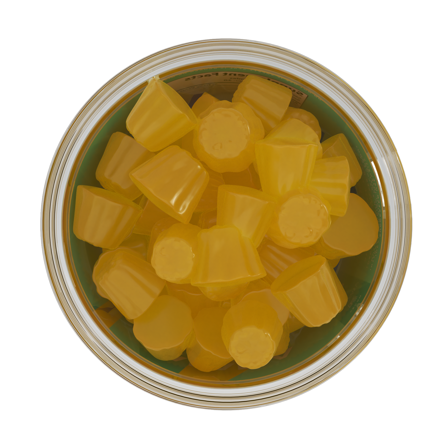 Arial view of The Creatine Gummy yellow creatine gummies in jar